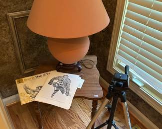 Wooden Side Table, Decorative Lamp 