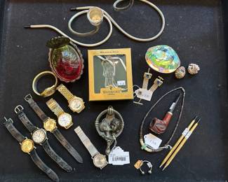Watches, Waterford Crystal Ornament, Wooden Pipe, Celeste "Lovers" Door Knocker 