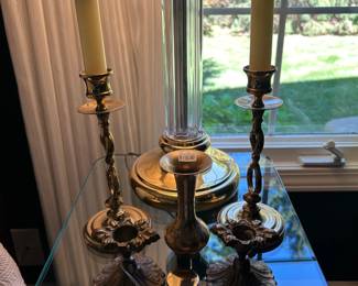 Ornate Brass Candle Holder Pair 