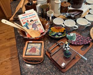 Wooden Boards, Decorative Bowl, Wooden Serving Spoons, Betty Crocker's Cookbook, Mugs
