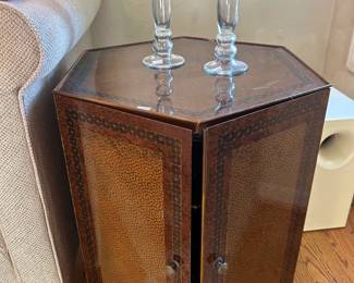 Wooden Side Table, Candle Holders 