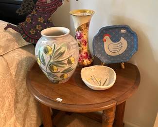 Wooden Side Table, Decorative Vases 