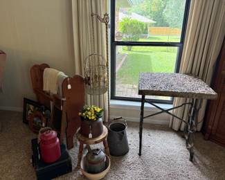 Cement Rock Table top on top of a sewing stand