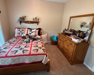 Forest Maple Bed & Dresser with Mirror