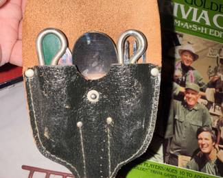 Vintage Girl Scouts folding utensil set in leather case