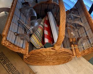 wicker picnic basket with contents