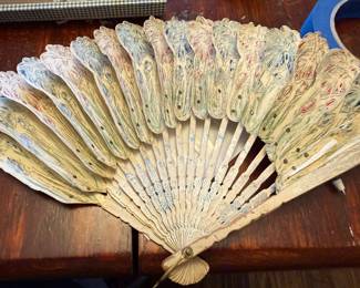 antique folding hand fan
