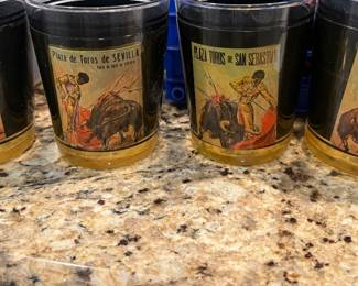 vintage drinking glasses with spanish bull fighters