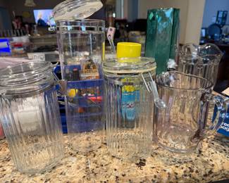 glass and plastic containers, glass pitchers
