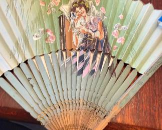antique folding hand fan