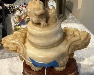 vintage chinese carved soapstone foo dog with stand
