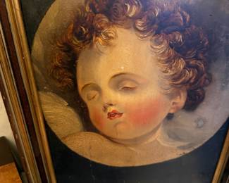 antique sleeping cherub painting