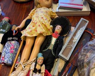 Antique Composition doll (1930s), european and mexican folk art dolls