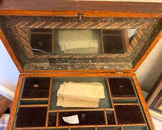 antique wooden vanity sewing or writing box