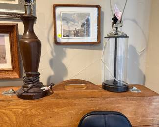 vintage wooden storage box, lamps