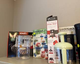 LocknLock storage, glide mat, chicken shredder, manual chopper