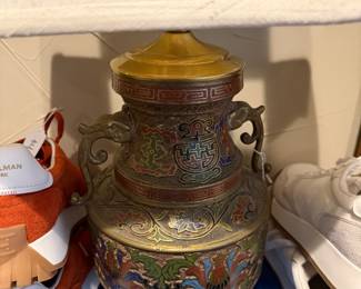 Antique Japanese enamel and bronze lamp