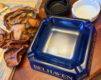 Belhaven ashtray, Leather sculpture was art of woman's face