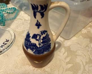 vintage blue willow oil cruet pitcher