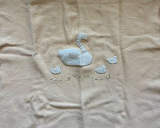Made in England- pure Merino Wool - w/ emboroidered Swan & Ducklings 
