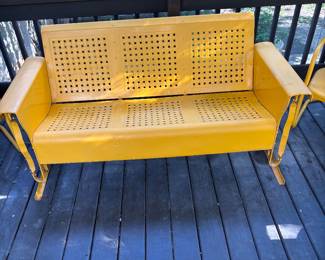 We are adding pictures still!! Check this fantastic yellow metal glider and the two chairs to follow.