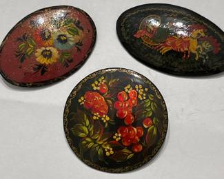 vintage Russian lacquer brooches