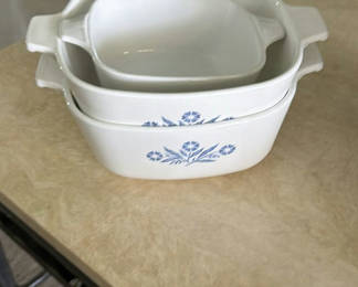 Lot 58: Set of White Ceramic Baking Dishes with Blue Floral Pattern