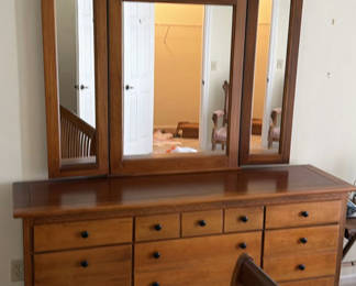 Lot 52: Wooden Dresser with Three-Piece Mirror