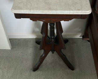 Lot 68: Wood Side Table with Marble Top