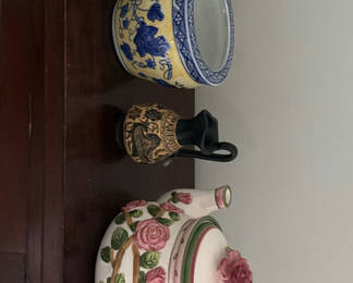 Lot 19: Decorative Ceramic Teapots, Bowl, and Pitcher