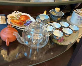 Lot 28: Assorted Teapots, Tea Cups, Plates, and Napkin Rings