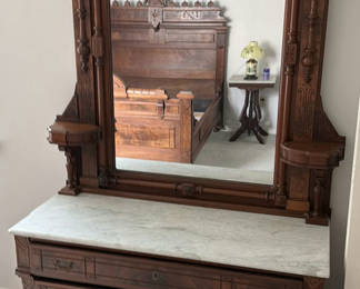 Lot 66: Antique Wooden Dresser with Mirror