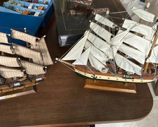 Lot 21: Two Wooden Model Sailing Ships