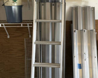 Lot 87: Aluminum Extension Ladder and Metal Ramps