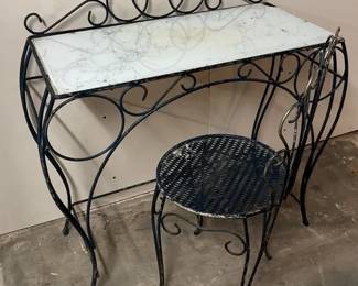 Vintage Painted Metal Vanity Set With Glass Table Top