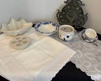 Hall Pottery with Blue White Decor
