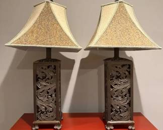 Carved Leaf Pattern Lamps