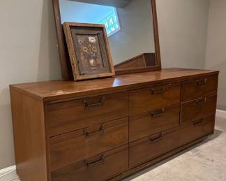 MCM 9 Drawer DresserMirror with Wood Art