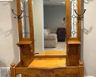 Oak Stained Glass Hall Tree