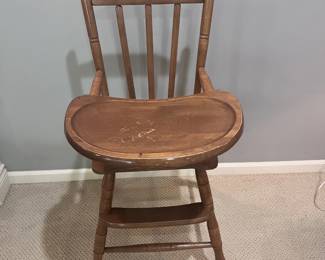 Antique Wood Baby High Chair