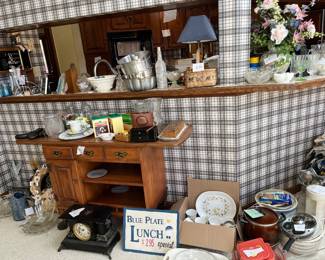 antique clock, crock pots