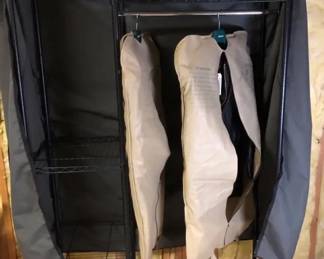 Large Metal Rolling Clothing Rack Storage Shelves With Cloth Cover 2 Barbour Field Jackets SizeL