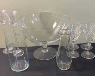 Princess House Cocktail Glasses, Glass Bowl,Candle Stick Holders and 2 Glass Vases