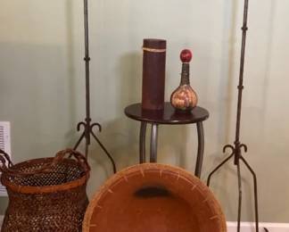 Metal Candle Stick Holders , Large Wicker Basket Brown, Console Bowl Large Leather Decorative Art