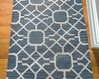 Blue And Gray Geometric Pattern With Tasseled Edges 64L X 38W