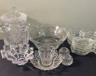 Crystal Cookie Jar, Candy Dish, Glass Candle Holders, Vintage Leaf Snack Bowls, And More