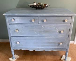 Blue Wooden Chest Of Drawers With Gemstone Decor In Ravena Metalworks Basket