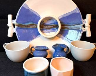 Bluewhite Ceramic Serving Platter With Matching Mini Blue Pitcher, 2 Nespresso Mugs, More