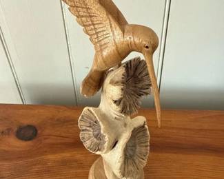 156 handcarvedwoodenhummingbirdandflowe