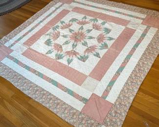 198 vintagehandmadepinkgreenfloralpatch